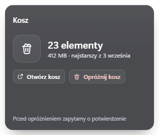 Wizualizacja widgetu: Kosz