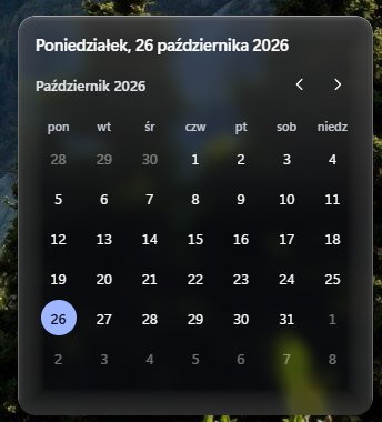 Zrzut panelu zegara z kalendarzem miesiąca