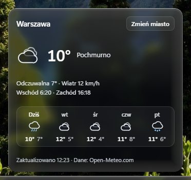 Zrzut panelu pogody w stylu Szkło